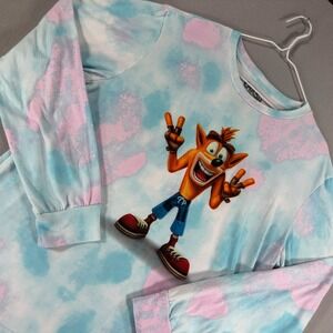 Crash Bandicoot Mens Tie Dye Long Sleeve Graphic Tee Blue Pink Large RN117508